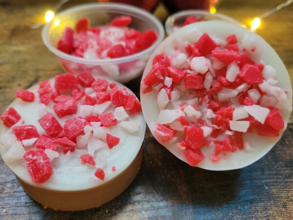 three peppermint bark wax melts