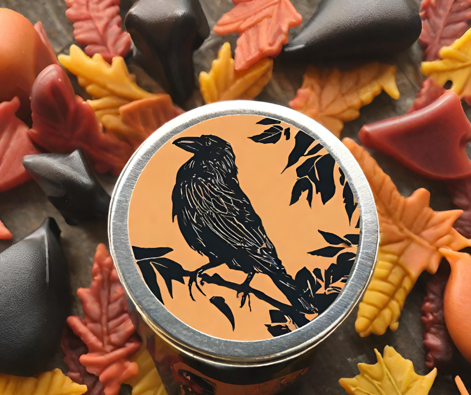 Crow on candle tin