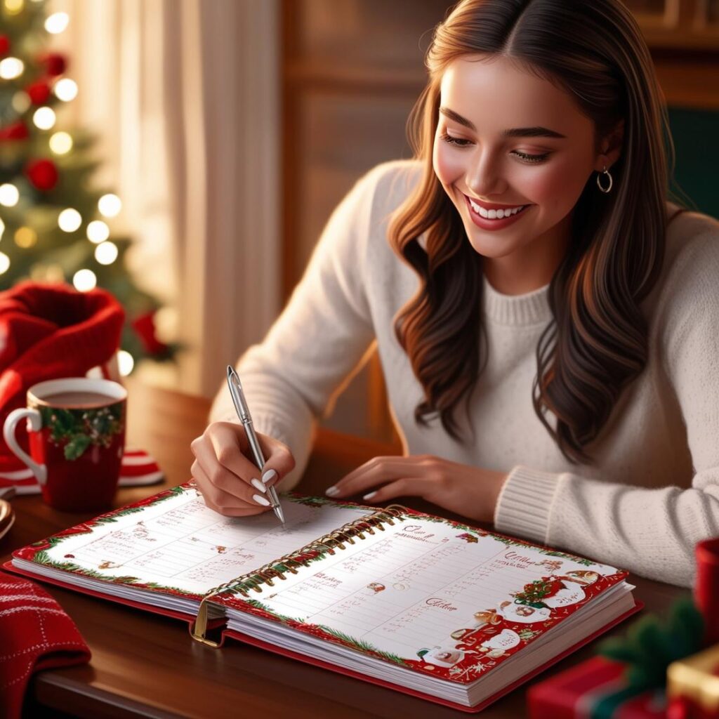 lady writing in holiday planner