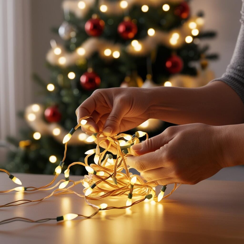 untangling Christmas lights
