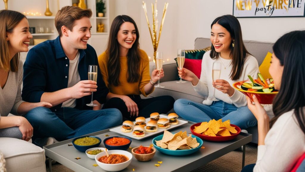 small group eating new years snacks