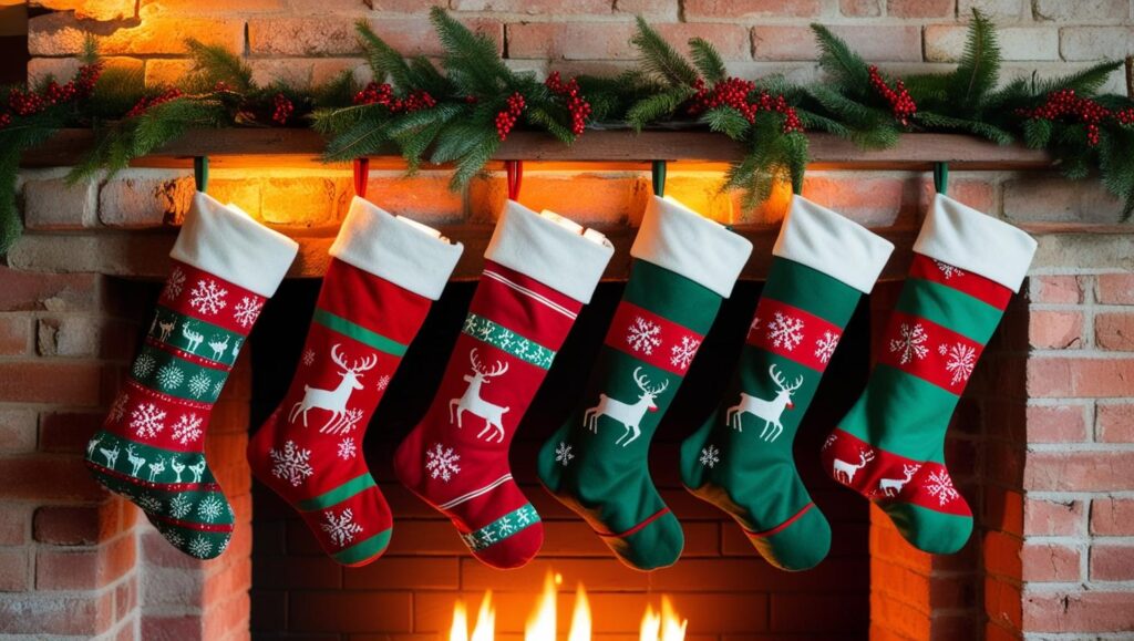 christmas stocking hanging on fireplace