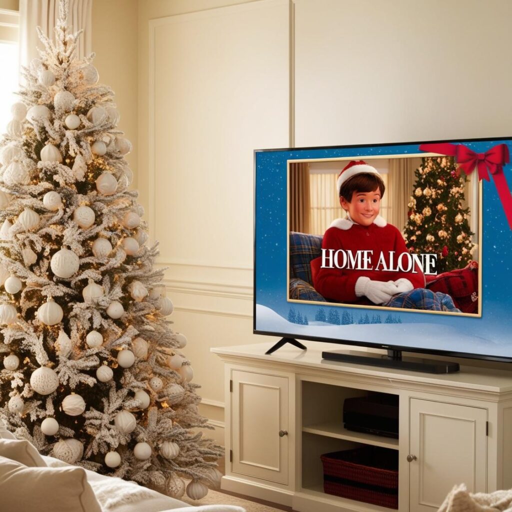 Christmas movie on big screen tv