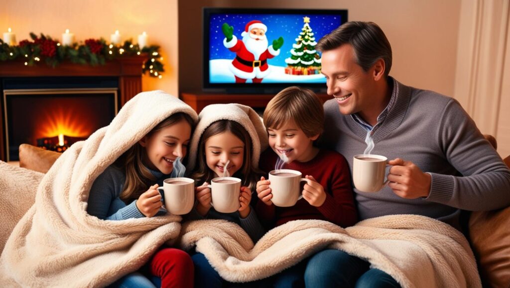 family relaxing watching christmas movies