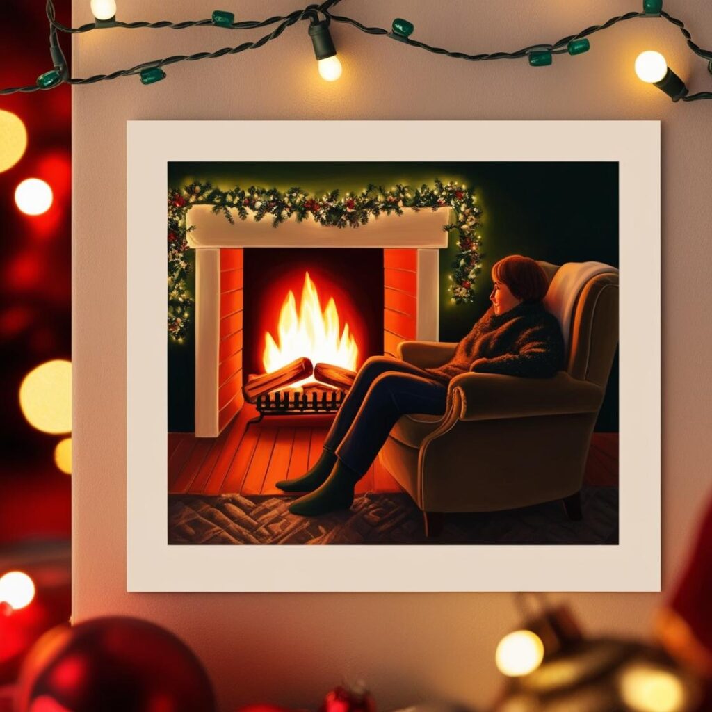 lady sitting by fireplace