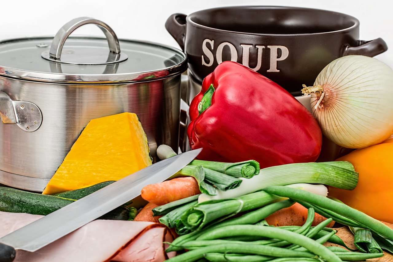 fresh vegetables and pots