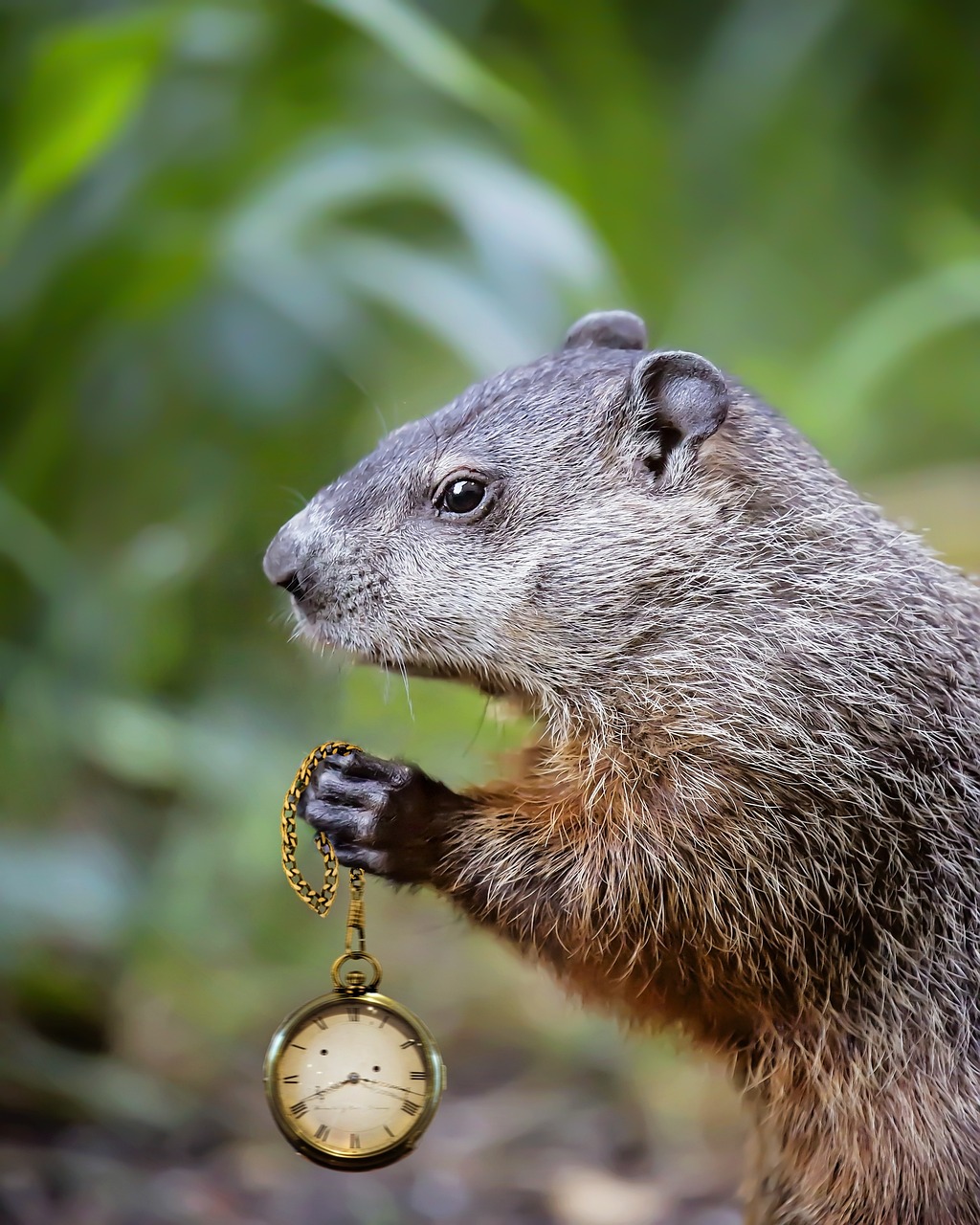 groundhog holding watch