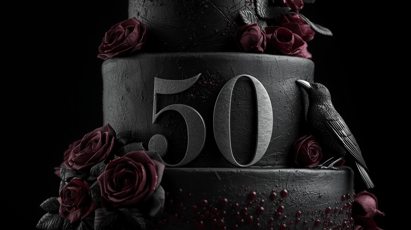 Black layered 50th birthday cake