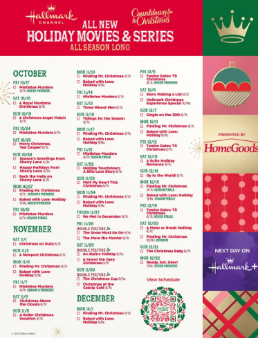 Hallmark countdown to Christmas schedule