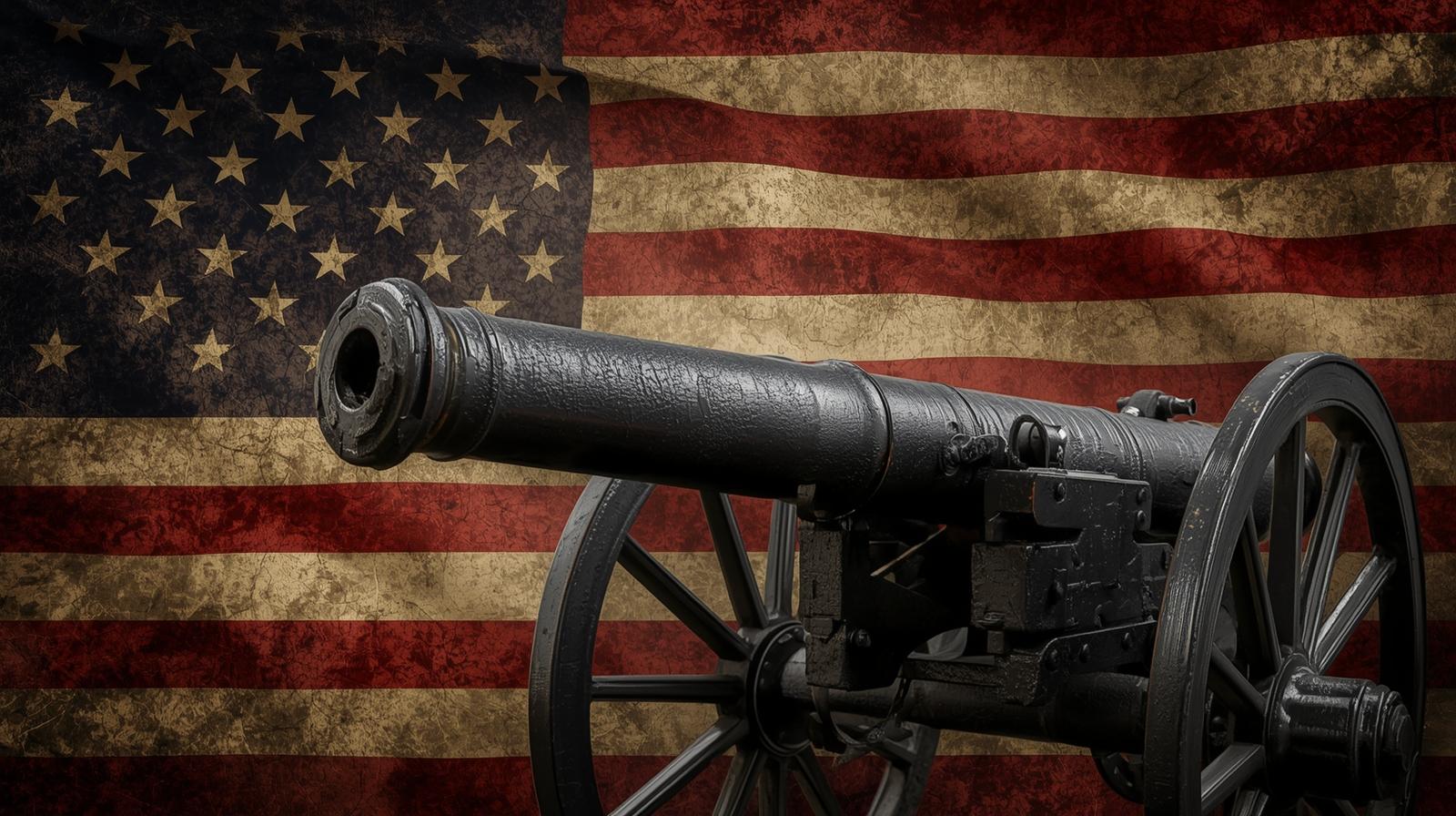 US flag with old cannon