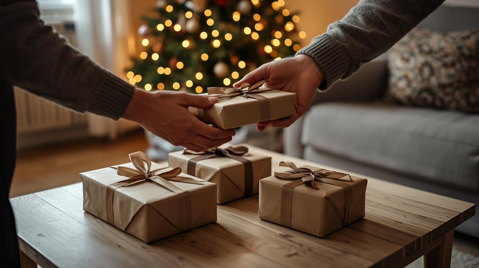 exchanging Christmas gifts