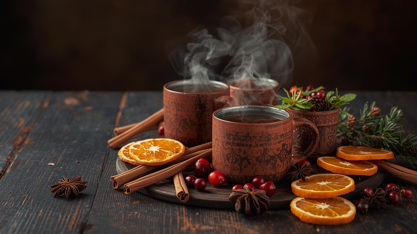 winter teas surrounded by oranges and cranberries
