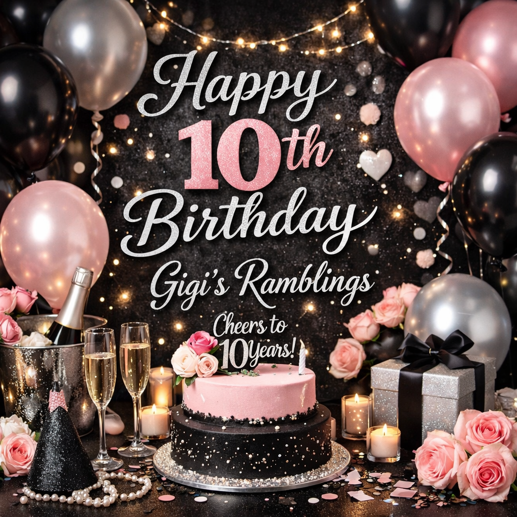 Happy Birthday banner in black, gray and pink