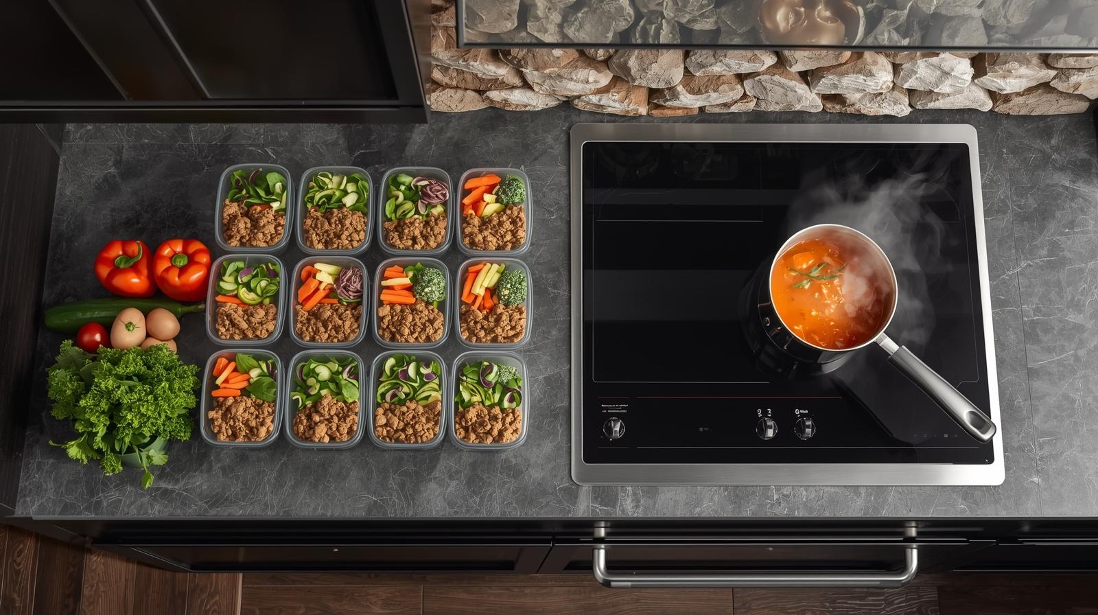 meal prep in plastic containers on counter