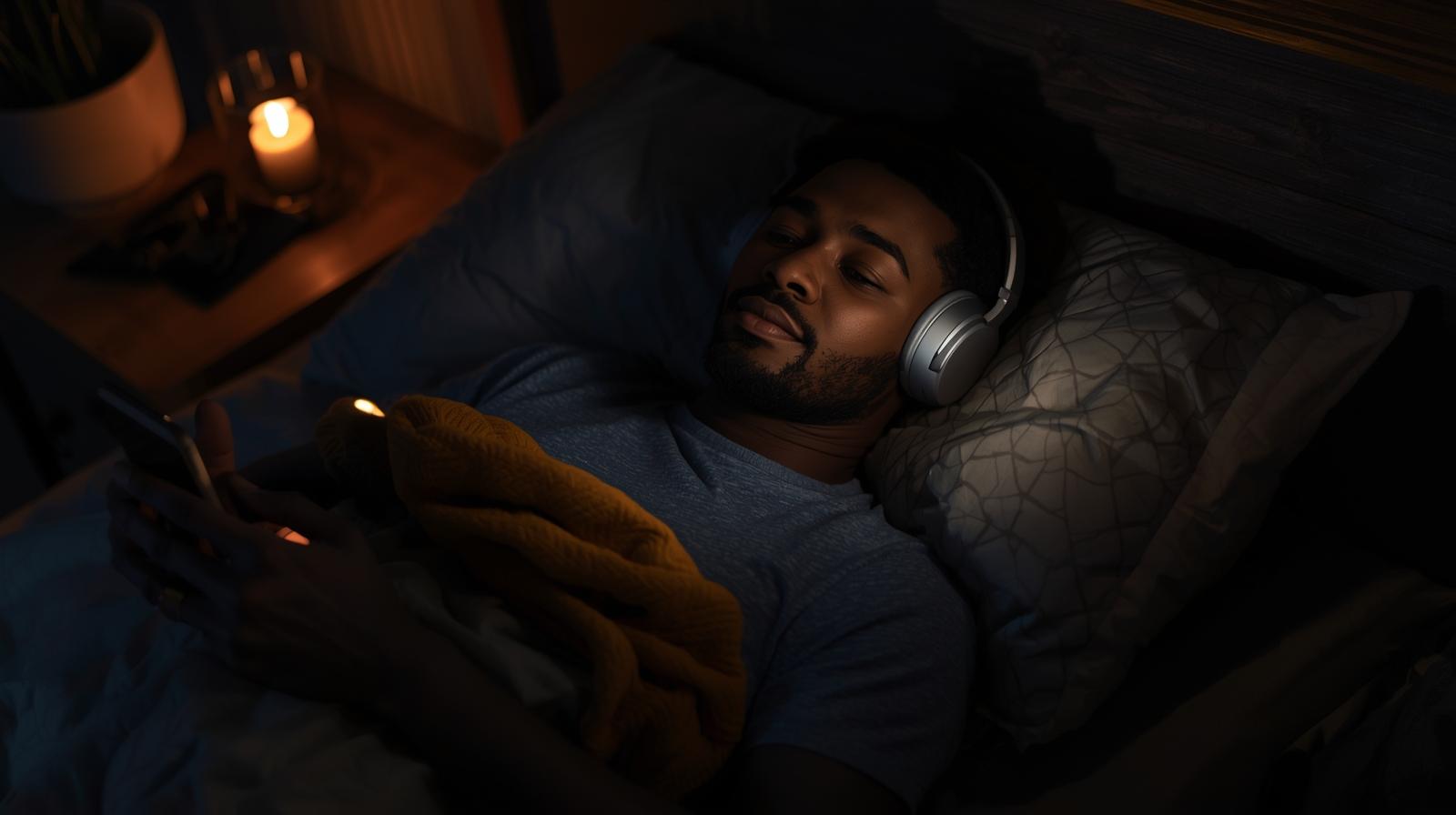 manlaying in bed watching asmr