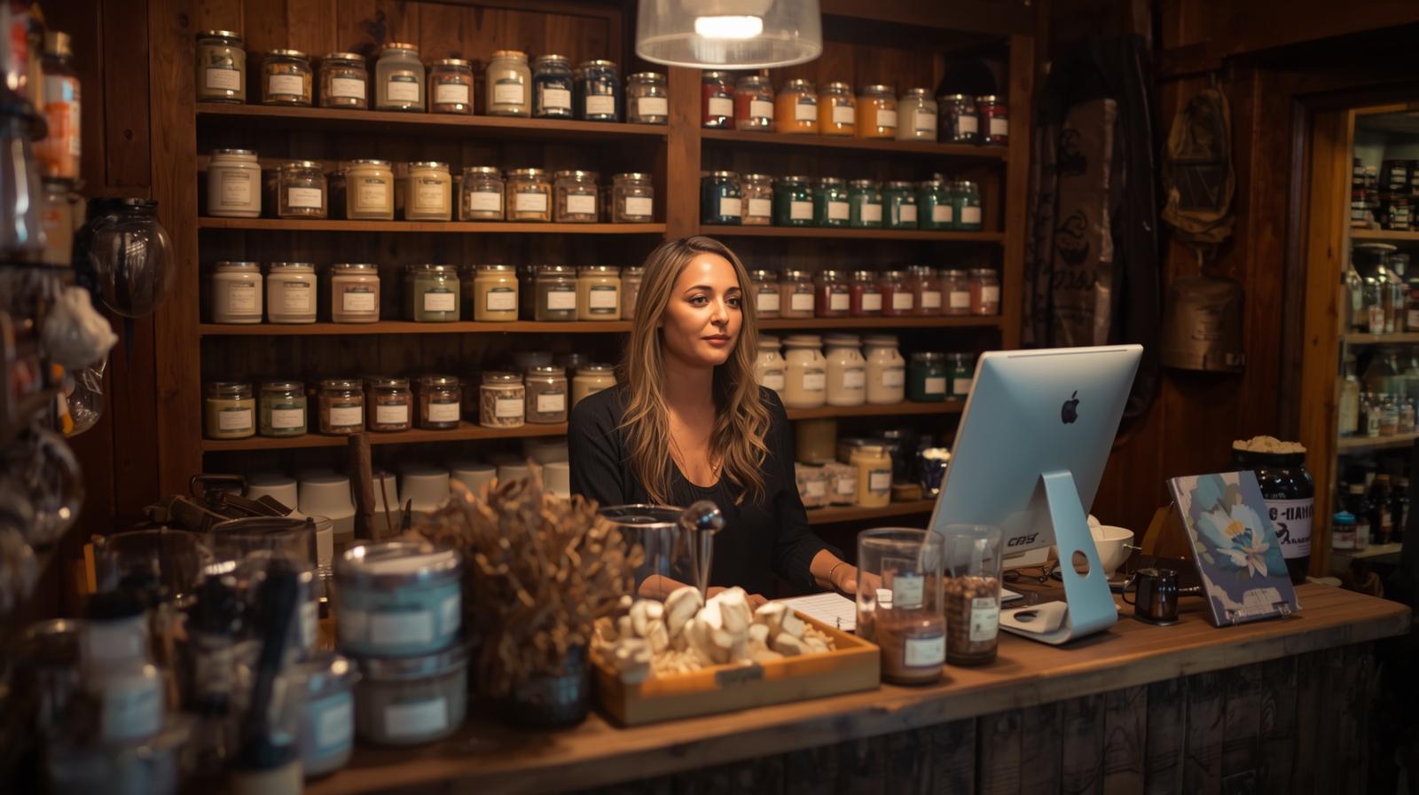 lady standing at a candle in a candle shop
