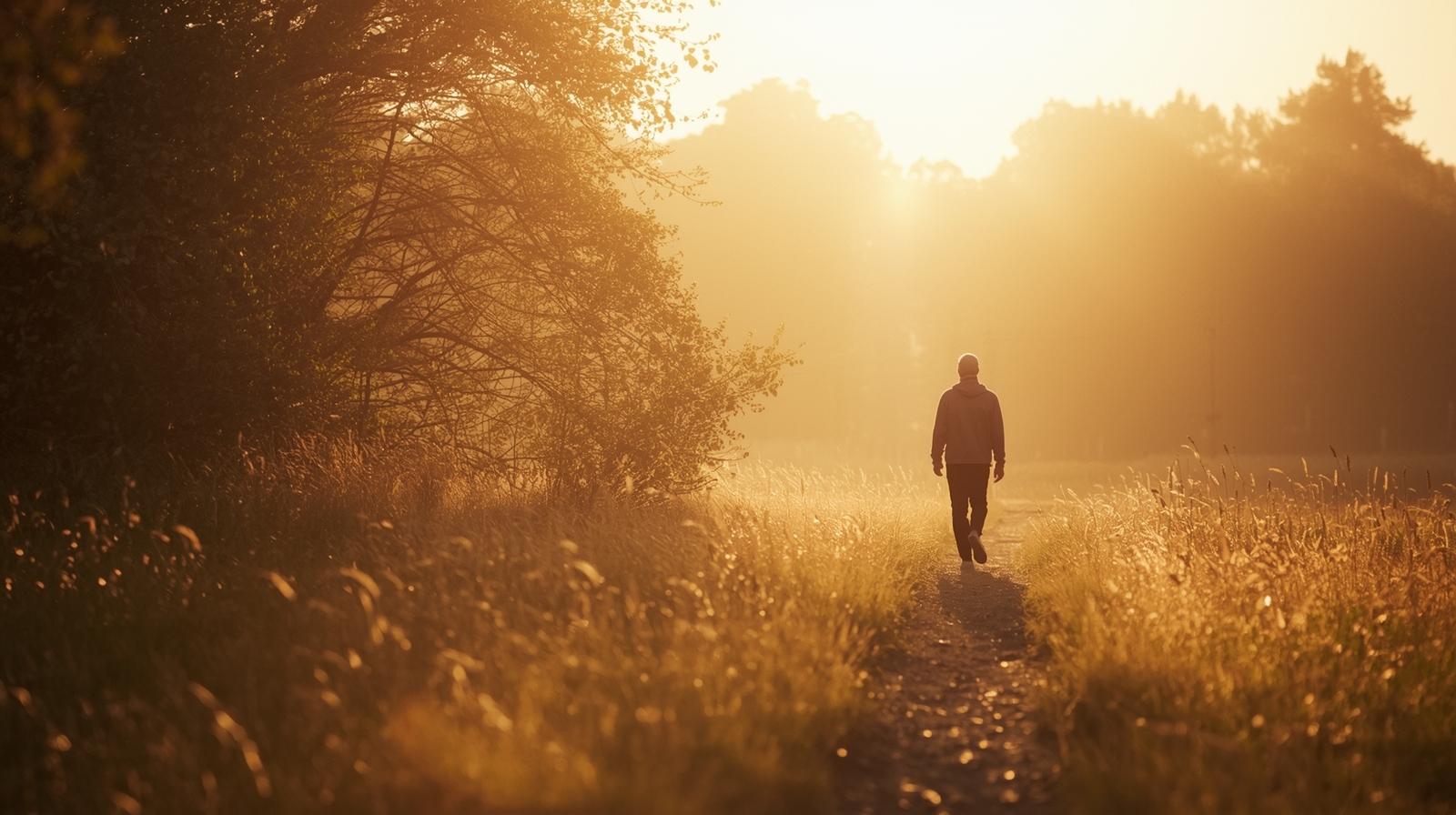 man walking on sunny day