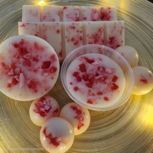 peppermint marshmallow wax melts on bamboo tray