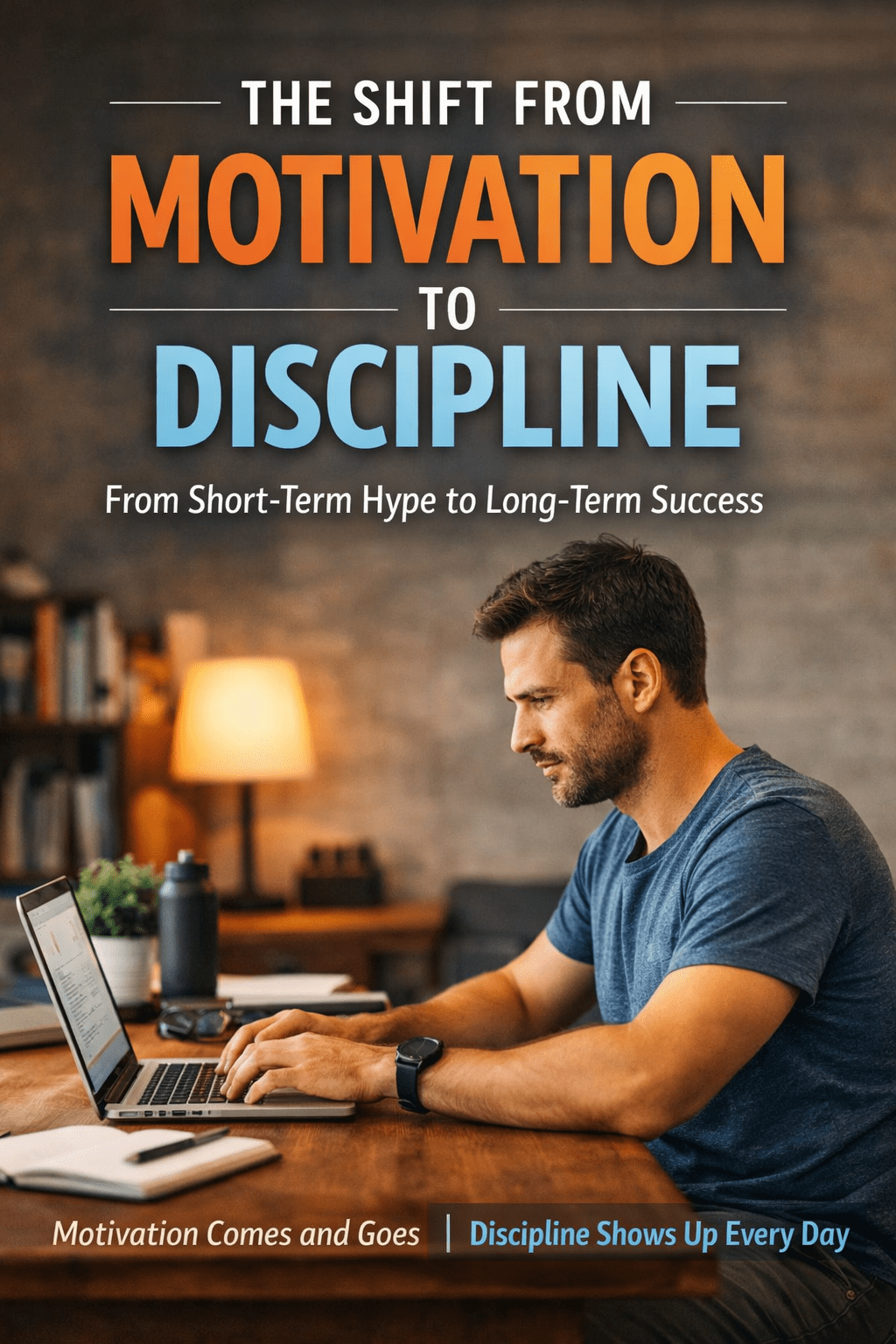 Infographic comparing motivation and discipline showing mood-driven motivation with inconsistent results versus decision-driven discipline with consistent long-term success