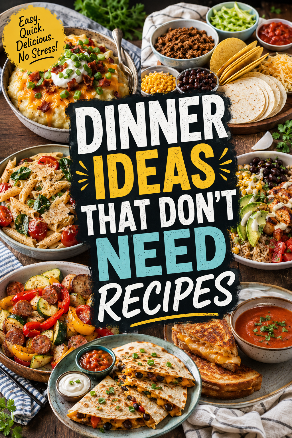 Skip the recipe cards with these easy dinner ideas you can throw together using simple pantry and fridge staples.