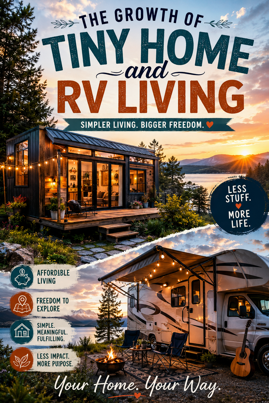 image depicts pros of tiny home and rv living