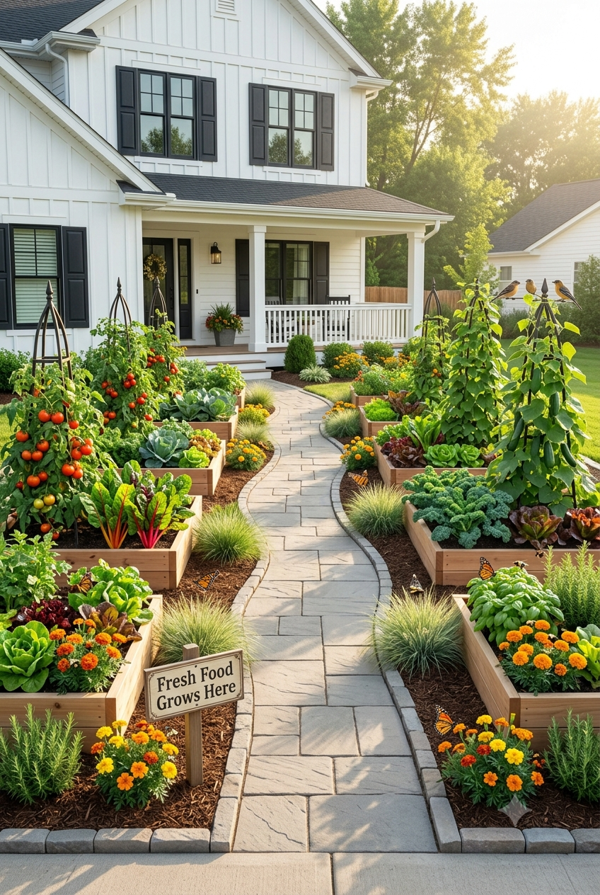 garden container boxes on front lawn